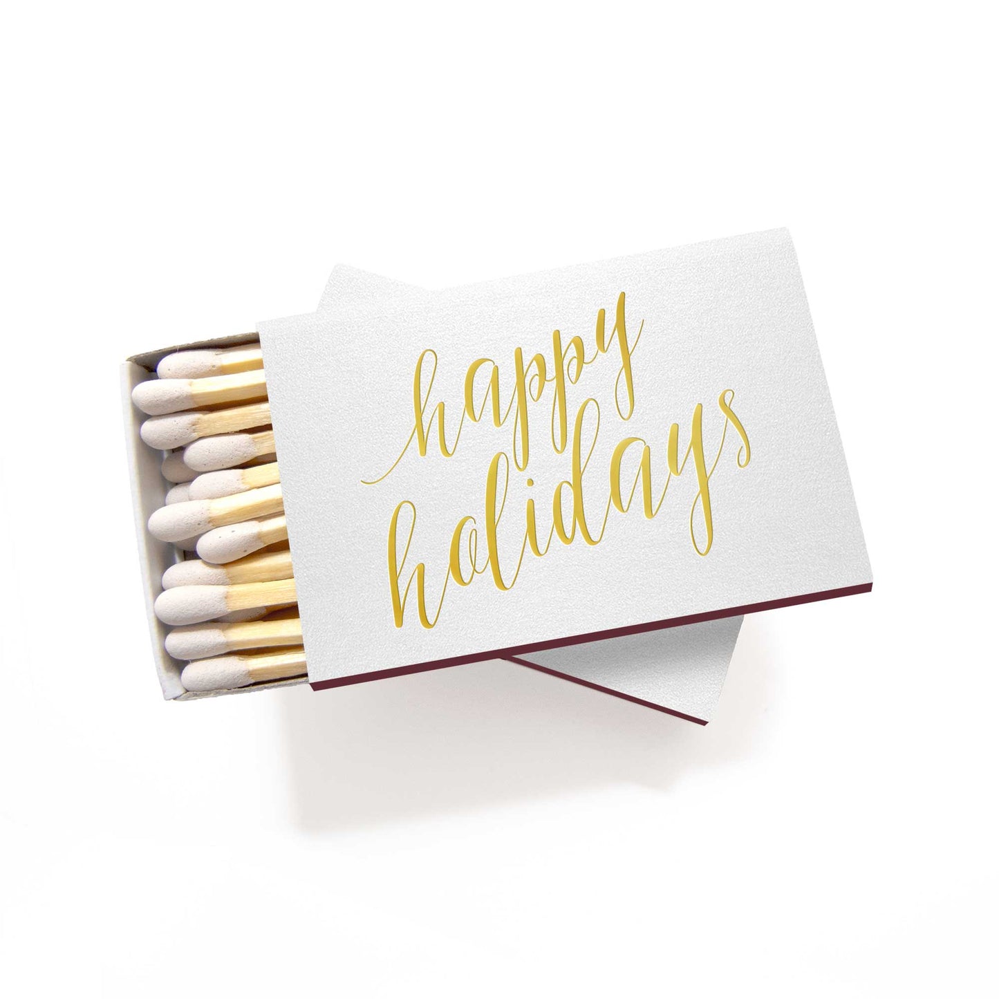 Happy Holidays Matches in White and Metallic Gold