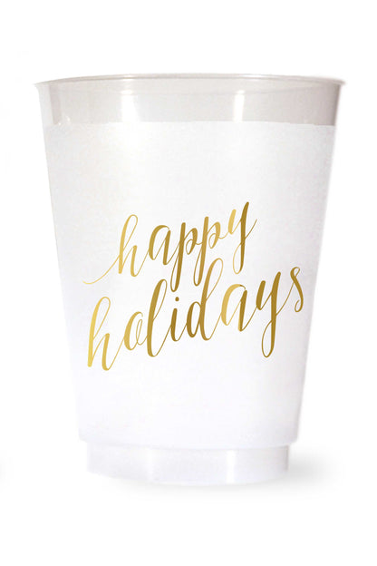 Happy Holidays Shatterproof Cups in Gold - Wholesale