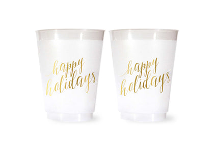 Happy Holidays Shatterproof Cups in Gold - Wholesale