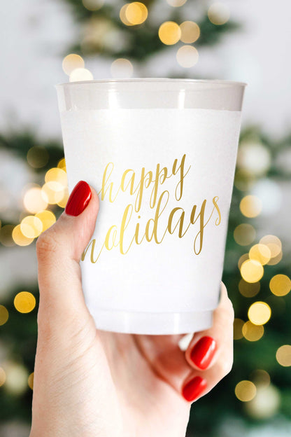 Happy Holidays Shatterproof Cups in Gold - Wholesale