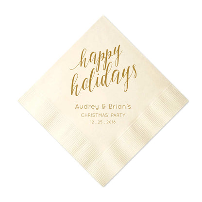 Elegant Happy Holidays Napkins - Personalized Holiday Napkins - Tea and Becky