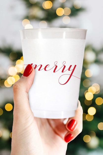 Merry Cups Shatterproof Cups in Red for Christmas