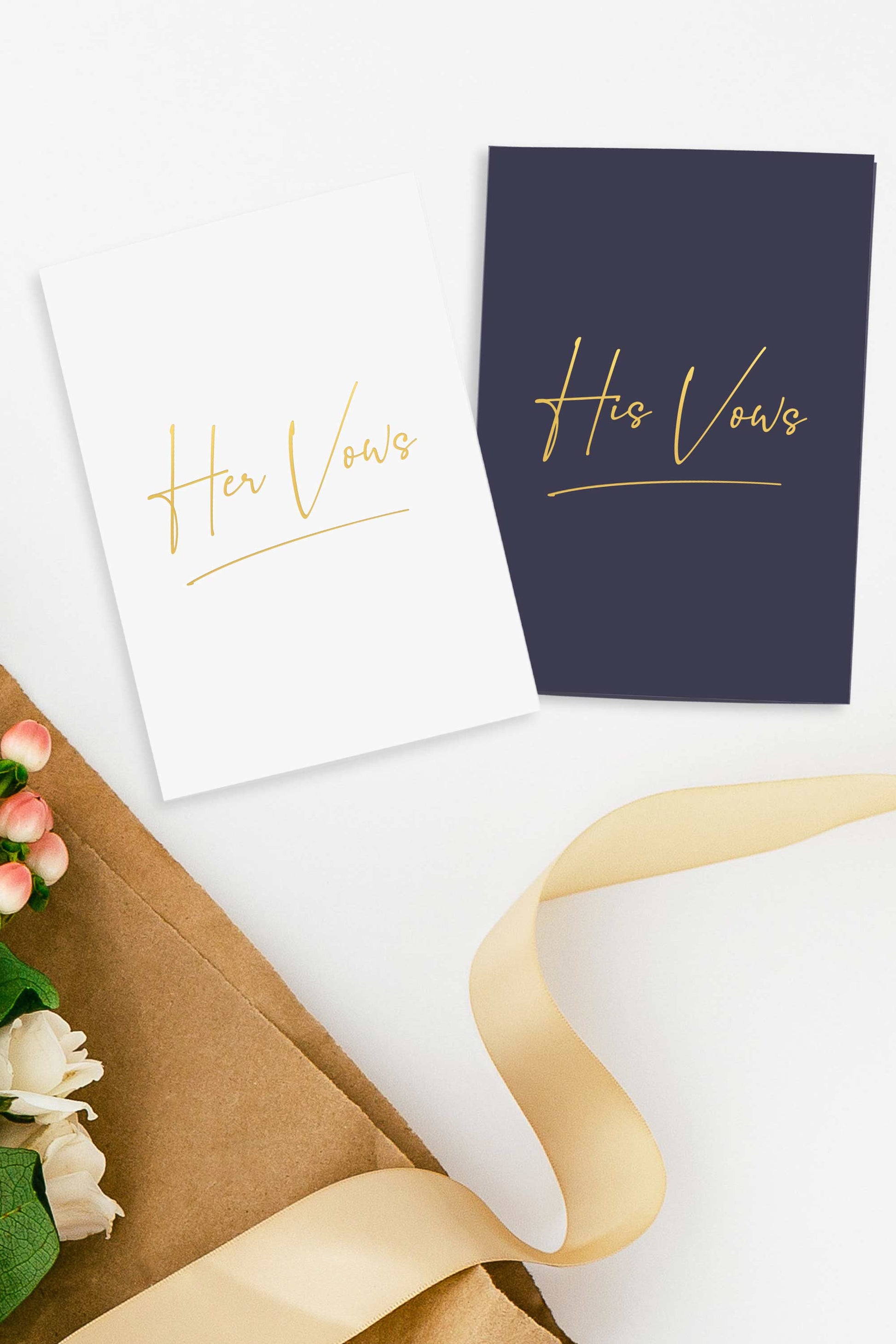 His and Hers Vow Books Set - White and Navy with Gold Foil - Tea and Becky