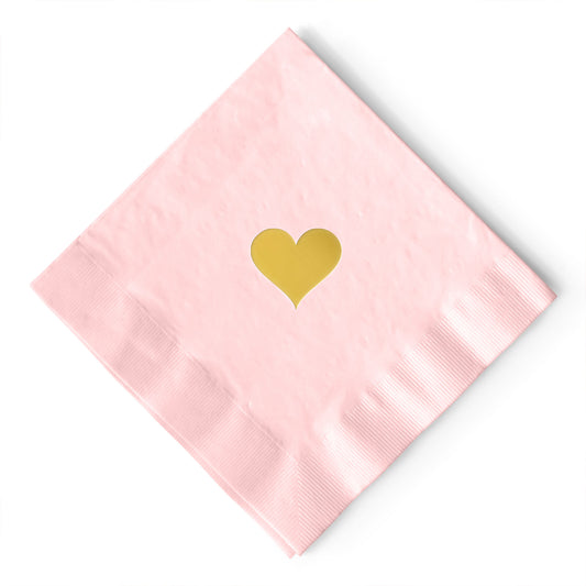 Heart Napkins for Valentine's Day Pink and Gold - Set of 20