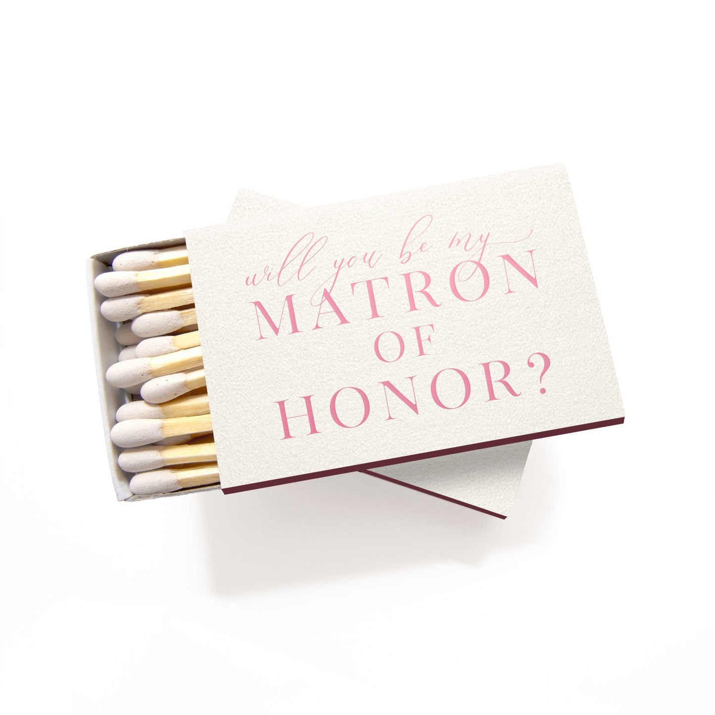 Will You Be My Matron of Honor? Matchbox with Pink Foil Design